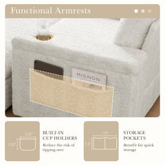 42" Oversized Single Sofa, Faux Rabbit Fur Armchair with Cup Holders, Upholstered Chaise Lounge with Storage Ottoman and Armrests, Sleeper Reading Couch with Deep Seat for Living Room, Apartment