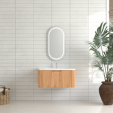 30" Wall-Mounted Floating Solid Wood Bathroom Vanity Pre-Assembled Curved Edge Storage Bathroom Cabinet in Natural Walnut Color with White Ceramic Basin