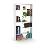 Furnish Home Store Wood Frame Etagere Open Back 6 Shelves Bookcase Industrial Bookshelf for Office and Living Rooms Modern Bookcases Large Bookshelf Organizer, White/Yellow