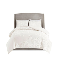 King/Cal King 3 Piece Tufted Cotton Chenille Floral Duvet Cover Set