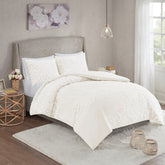 King/Cal King 3 Piece Tufted Cotton Chenille Floral Duvet Cover Set