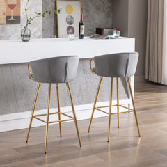 30 Inch Set of 2 Bar Stools,with Chrome Footrest and Base Velvet + Golden Leg Simple Bar Stool,GRAY