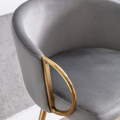 30 Inch Set of 2 Bar Stools,with Chrome Footrest and Base Velvet + Golden Leg Simple Bar Stool,GRAY
