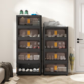 Black, 24" Side Wide Folding Storage Cabinet ,5 Tiers,23.62"×13.78"×59.84",Collapsible Storage Bins with Magnetic Door, Plastic Storage Cabinet with Wheels