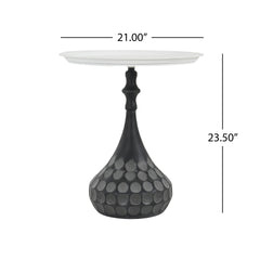 Accent Metal Coffee Table, Pedestal Table for Living Room, Hand-hammered Texture, White+Black