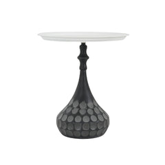 Accent Metal Coffee Table, Pedestal Table for Living Room, Hand-hammered Texture, White+Black