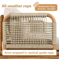 Outdoor Acacia Wood and Rope Club Chair with Cushions (Set of 2 / MP2)
