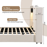King Size Upholstered Bed Frame with High Wingback Headboard,Reading Lamp and USB port,Beige