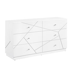 Glamorous White Finish 6-Drawers Dresser Geometric Design Accents Bedroom Furniture 1pc