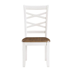 Cherry and White Finish 7pc Dining Set Table and 6 Side Chairs Set Double X-Back Design Wooden Casual Country Style Dining Room Furniture