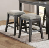 Wire-Brushed Gray Finish Set of 2 Counter Height Barstool Gray Chenille Upholstery Seat Nailhead Trim Casual Dining Furniture