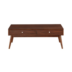 Retro Modern Style 1pc Coffee Table with 2x Drawers Brown Finish Living Room Furniture Walnut Veneer Wooden Furniture