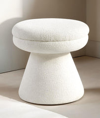 Contemporary Style 1pc Round Top Accent Stool Teddy Fabric Pedestal Base Mushroom Shape Design Beige Finish Primary Living Room