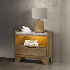 Transitional Brown Finish Nightstand With LED Light USB Ports Wooden Bedroom Furniture 1pc Bedside Cabinet Drawer Shelf