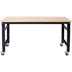 Workbench - 60" Wide Rolling Workbenches for Garage - Adjustable Height, Workshop Tool Bench, Metal with rubber Wood Top