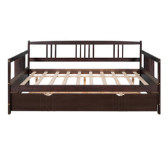 Full Size Daybed Wood Bed with Twin Size Trundle,Espresso