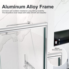 44"-48"W*72" H Semi-Frameless Double Sliding Shower Door, Bypass Shower Door, 1/4" (6mm) Thick SGCC Tempered Glass Door, Chrome