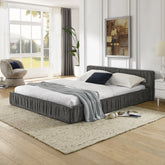 Queen Size Upholstered Bed Frame with Chenille fabric with pleated design,Grounded Queen Size Platform Bed with Headboard and Solid Frame. No Box Spring Needed-Grey(88"*67"*23.5")