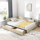 Full Size Storage Upholstered Tufted Bed Frame, Sofa Bed Frame with Comfortable Backrest and Armrests, Full Size Bed for Bedroom, Living Room,Velvet, BEIGE(80.5''*59''*29.5'')