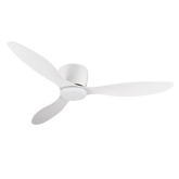 52" Flush Mount white Ceiling Fan without light, 3 Reversible Blades, with 6 Speeds Reversible DC Motor,Low Profile Ceiling Fan with no light for Living Room Kitchen Bedroom