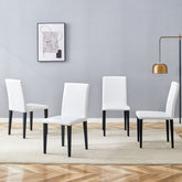 Set of 4 White PU Dining Chairs: 35.4" High, 18.5" Ergonomic Backrest, 17"×16" Sponge Seat, Perfect for Dining Room, Home Office & Living Space, Stylish & Comfortable.Black Metal Leg.