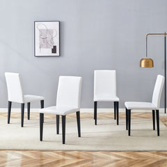 Set of 4 White PU Dining Chairs: 35.4" High, 18.5" Ergonomic Backrest, 17"×16" Sponge Seat, Perfect for Dining Room, Home Office & Living Space, Stylish & Comfortable.Black Metal Leg.