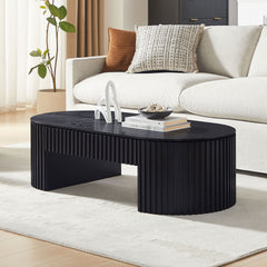 51.18'' Oval Wood Coffee Table With Drawer Mid Century Modern Coffee Table Unique Coffee Table for Living Room Furniture, Tea Table BLACK