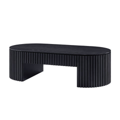 51.18'' Oval Wood Coffee Table With Drawer Mid Century Modern Coffee Table Unique Coffee Table for Living Room Furniture, Tea Table BLACK