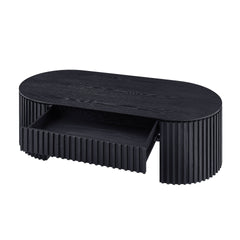 51.18'' Oval Wood Coffee Table With Drawer Mid Century Modern Coffee Table Unique Coffee Table for Living Room Furniture, Tea Table BLACK