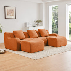 U-shaped Soft Teddy Fabric Boneless Sofa, Assembly Chaise ,No Assembly Required Curved Armrest,Anti-Slip Design 32D High Density Sponge Streamlined Design,Fits Living Rooms Reading Nook,Orange