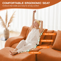 Soft Teddy Fabric Boneless Sofa,Anti-Slip Design,Assembly Chaise Lounge Curved Armrests Ergonomic Support 32D High Density Sponge,For Living Rooms Bedrooms,Orange
