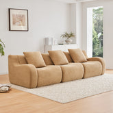 Boneless Sofa,3 Seat High-Quality Teddy Fabric,Anti-Slip Design,No Assembly Curved Armrests Streamlined Design,32D High Density Sponge For Living Rooms Bedrooms Reading Nook,Camel