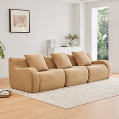 Boneless Sofa,3 Seat High-Quality Teddy Fabric,Anti-Slip Design,No Assembly Curved Armrests Streamlined Design,32D High Density Sponge For Living Rooms Bedrooms Reading Nook,Camel