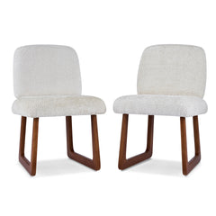 Dining Chair Set of 2, Plush Fabric Upholstered Dining Chairs with Curved Wooden Legs and Beige Fabric,300lbs Capacity