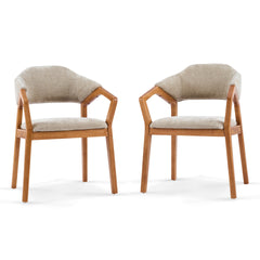 Indoor Dining Chair Set of 2, Oatmeal Chenille Upholstered Armchair with Sturdy Frame, 300lbs Capacity, Ergonomic Curved Backrest