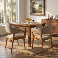 Indoor Dining Chair Set of 2, Oatmeal Chenille Upholstered Armchair with Sturdy Frame, 300lbs Capacity, Ergonomic Curved Backrest