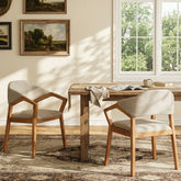 Indoor Dining Chair Set of 2, Oatmeal Chenille Upholstered Armchair with Sturdy Frame, 300lbs Capacity, Ergonomic Curved Backrest