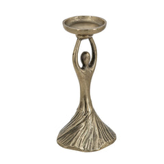 Set of 2 Gold Aluminum Pillar Holder With Abstract Lady Design, S: 4.5x9.5", L: 4.5x11.5"