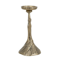 D4.5x9.5" Gold Aluminum Pillar Holder With Abstract Lady Design