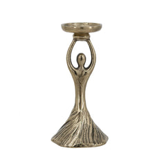 D4.5x9.5" Gold Aluminum Pillar Holder With Abstract Lady Design