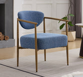 Blue fabric cover,dining room chair, living room chair, bedroom chair, woven fabric with foam back and seat,soft and comfortable seating, metal frame with water transfer pringting, wood grain visual