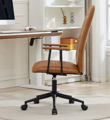 Antique brown PU leather color office chair, with armrest, high backrest, soft foam seating, 360 degree swivel , up and down adjustable gaslift,black powder coated frame,five star base, black wheels
