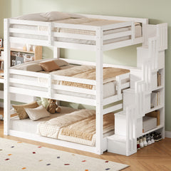 Full Size Triple Bunk Bed with Storage Staircase,Separate Design,White