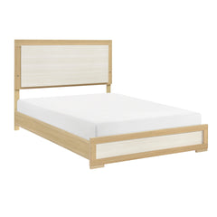 Contemporary Natural and White Finish Queen Size Bed LED Panel Headboard Wooden Bedroom Furniture 1pc