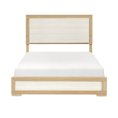 Contemporary Natural and White Finish Queen Size Bed LED Panel Headboard Wooden Bedroom Furniture 1pc