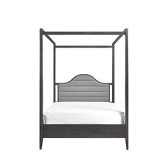 Upholstery Headboard Canopy Queen Bed 1pc Wooden Bedroom Furniture