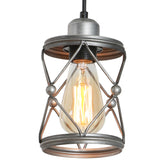 Industrial Pendant Lighting for Kitchen Island, Rustic Mini Cage Pendant Light, Farmhouse Pendant Lamp with Silver Grey Adjustable for Dining Room, Hallway, Entryway, Bedroom