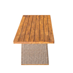 Outdoor 3 Piece Acacia Wood Dining Set with Handwoven Rattan Legs,Brown
