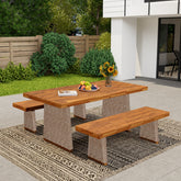 Outdoor 3 Piece Acacia Wood Dining Set with Handwoven Rattan Legs,Brown