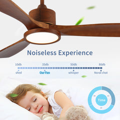 52 inch Wood Ceiling Fans with Lights and Remote, Modern Low Profile Ceiling Fan with Light, 6 Speed, Reversible DC Motor, for Bedroom/Outdoor/Farmhouse/Patios